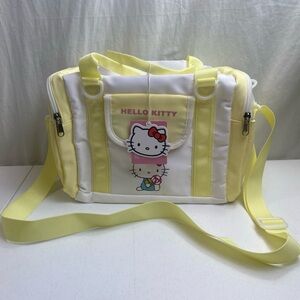 NEW Hello Kitty Large Capacity Travel Nylon Bag Yellow Luggage Outside Pockets